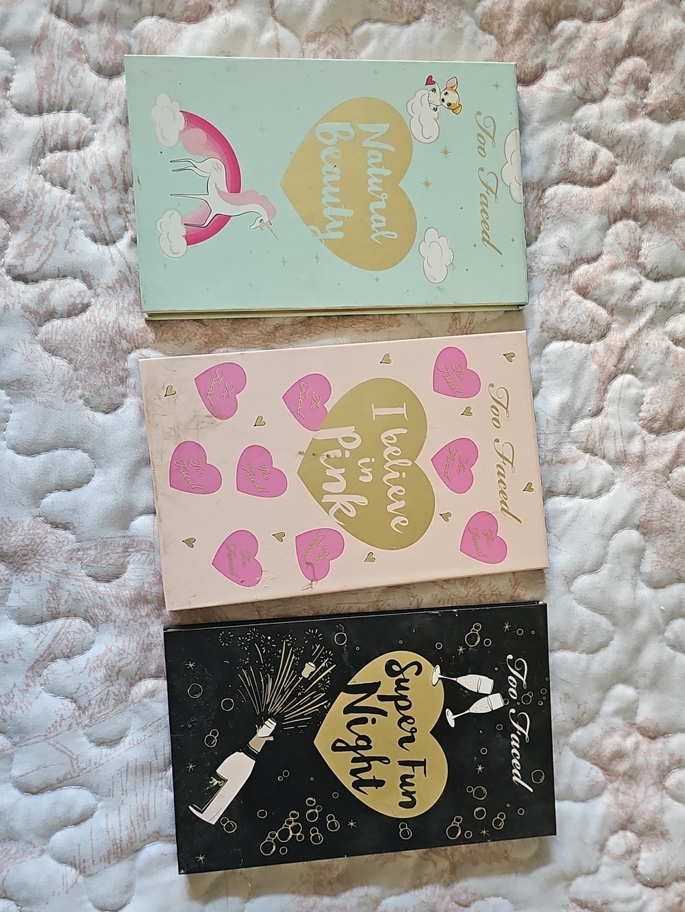 Too Faced Trio Eyeshadow Set - Mint, Pink, Black Covers